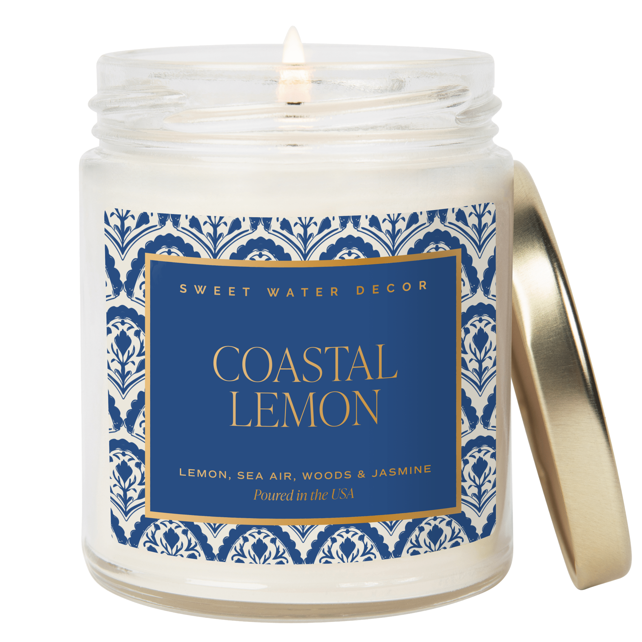 Coastal Lemon Soy Candle - Clear Patterned Jar - 9 oz - Bexa Boutique