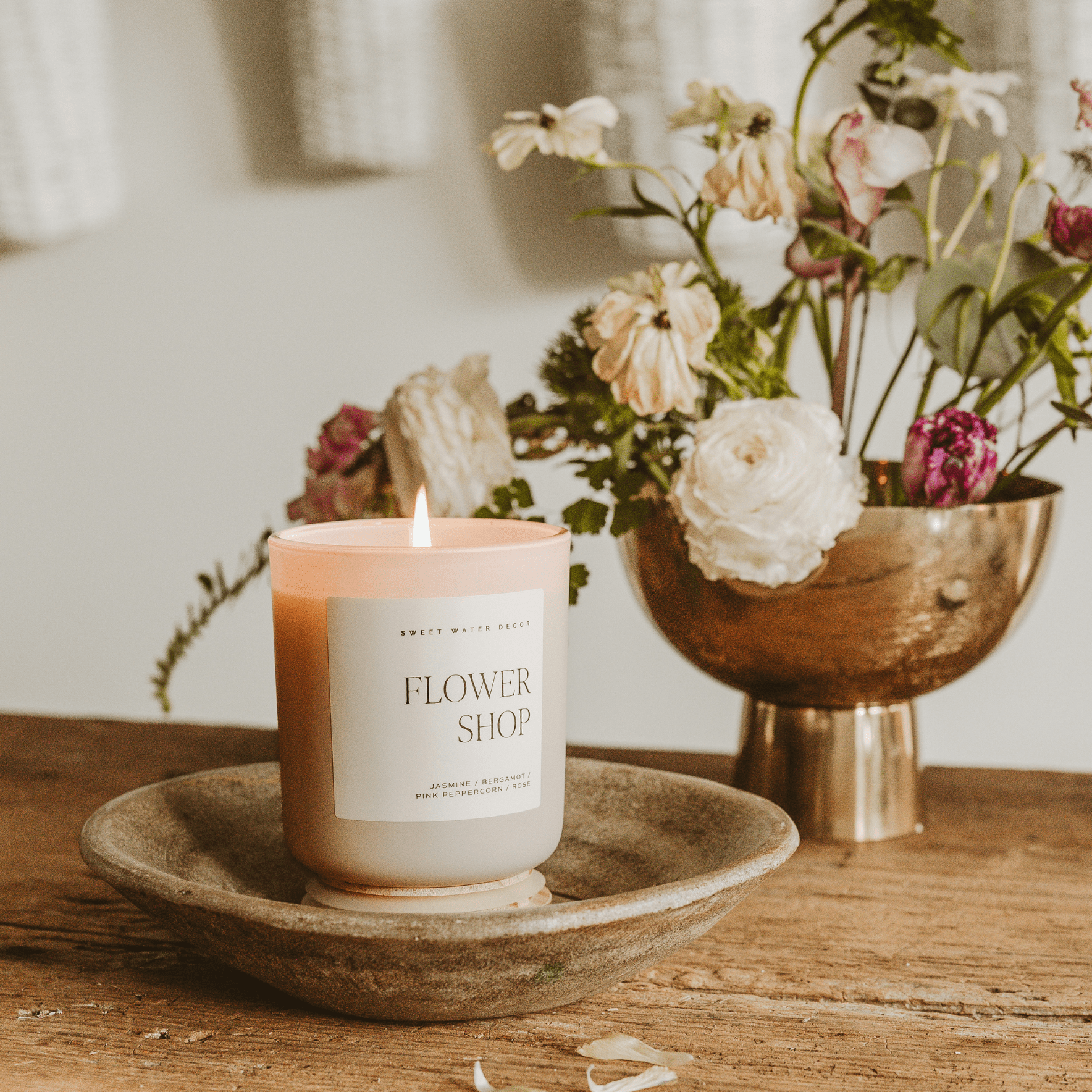 Flower Shop Soy Candle - Tan Matte Jar - 15 oz - Bexa Boutique
