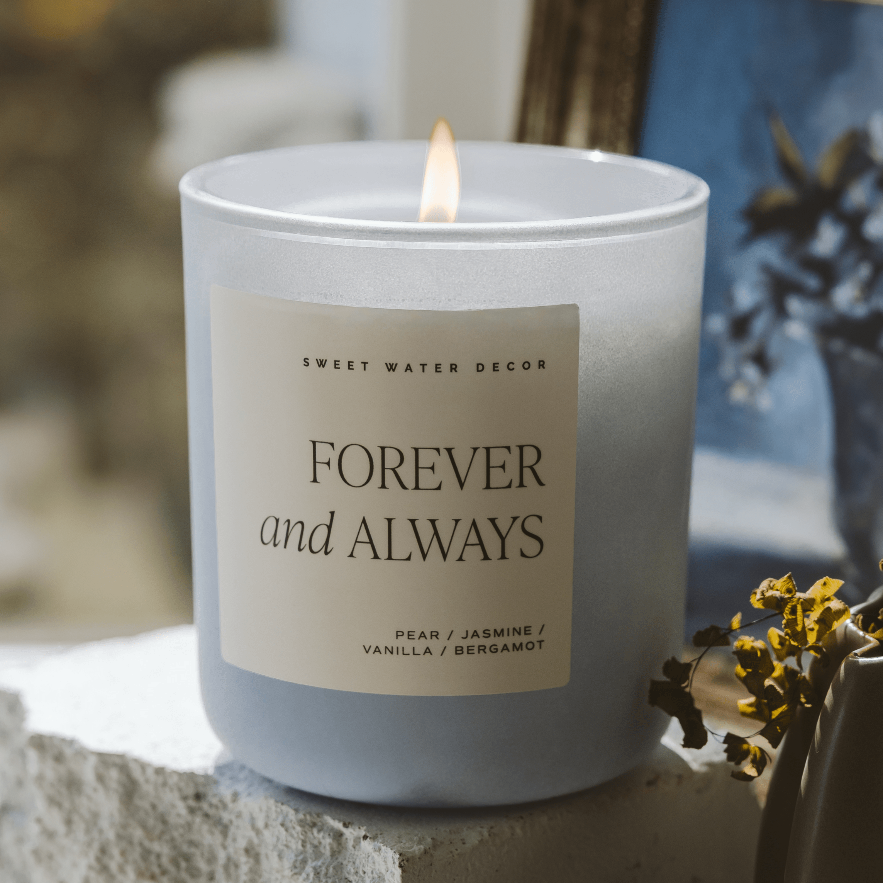 Forever and Always Soy Candle - Blue Matte Jar - 15 oz (Cashmere and Vanilla) - Bexa Boutique
