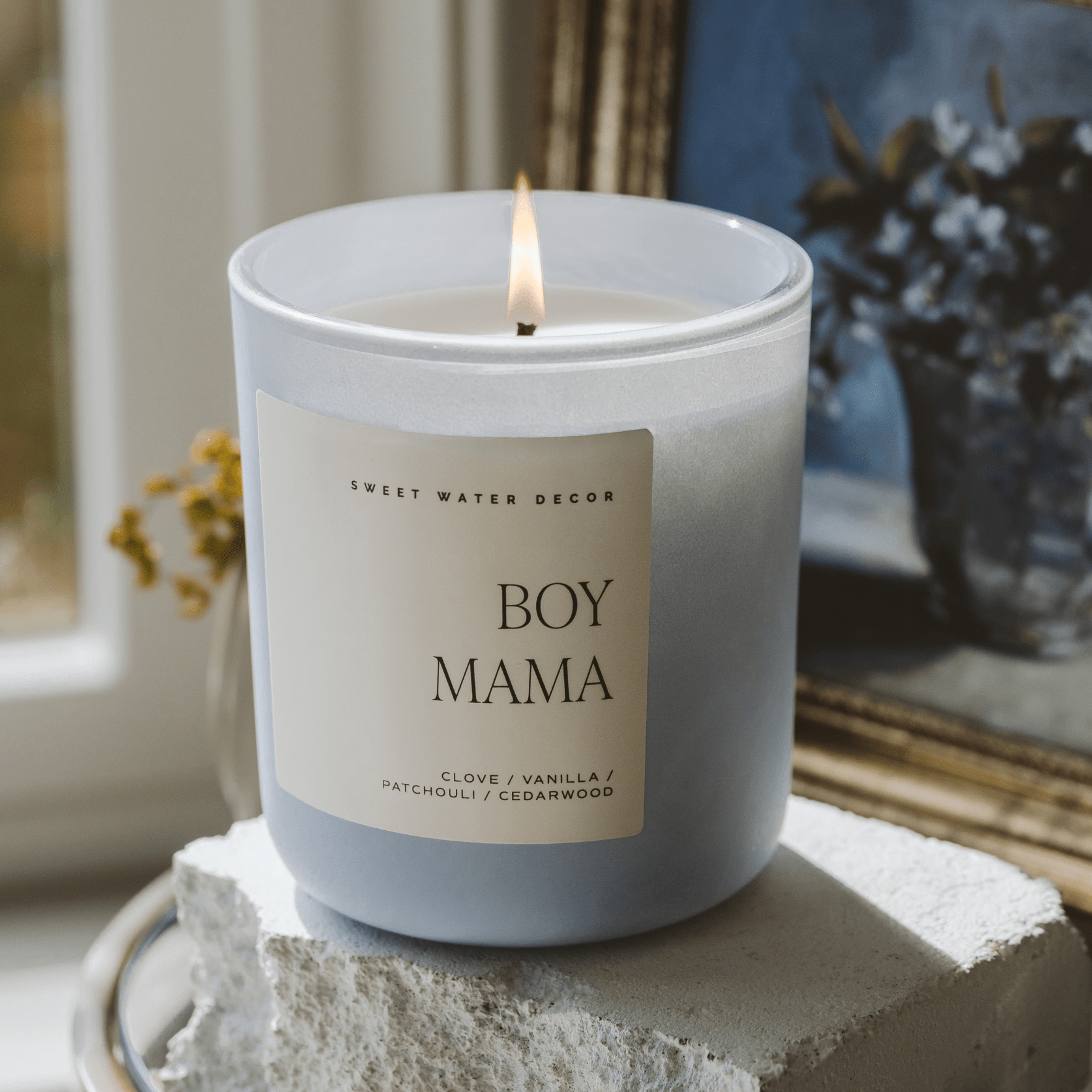 Boy Mama Soy Candle - Blue Matte Jar - 15 oz (Palo Santo Patchouli) - Bexa Boutique