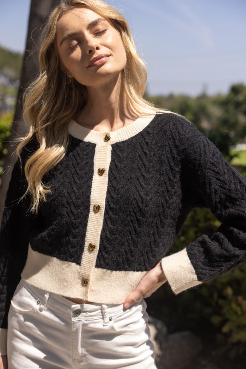Navy Blue and White Button Cardigan