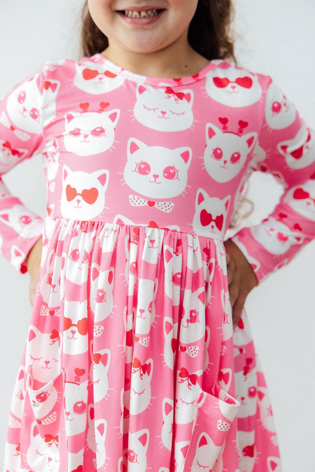 Cutie Cat L/S Pocket Twirl Dress - Bexa Boutique