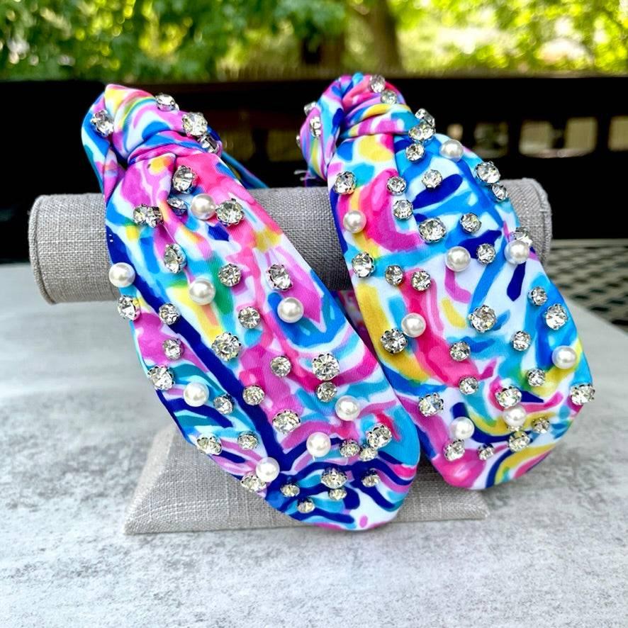 Palm Beach Lemon Wedge Pearl & Rhinestone Knotted Headband - Bexa Boutique