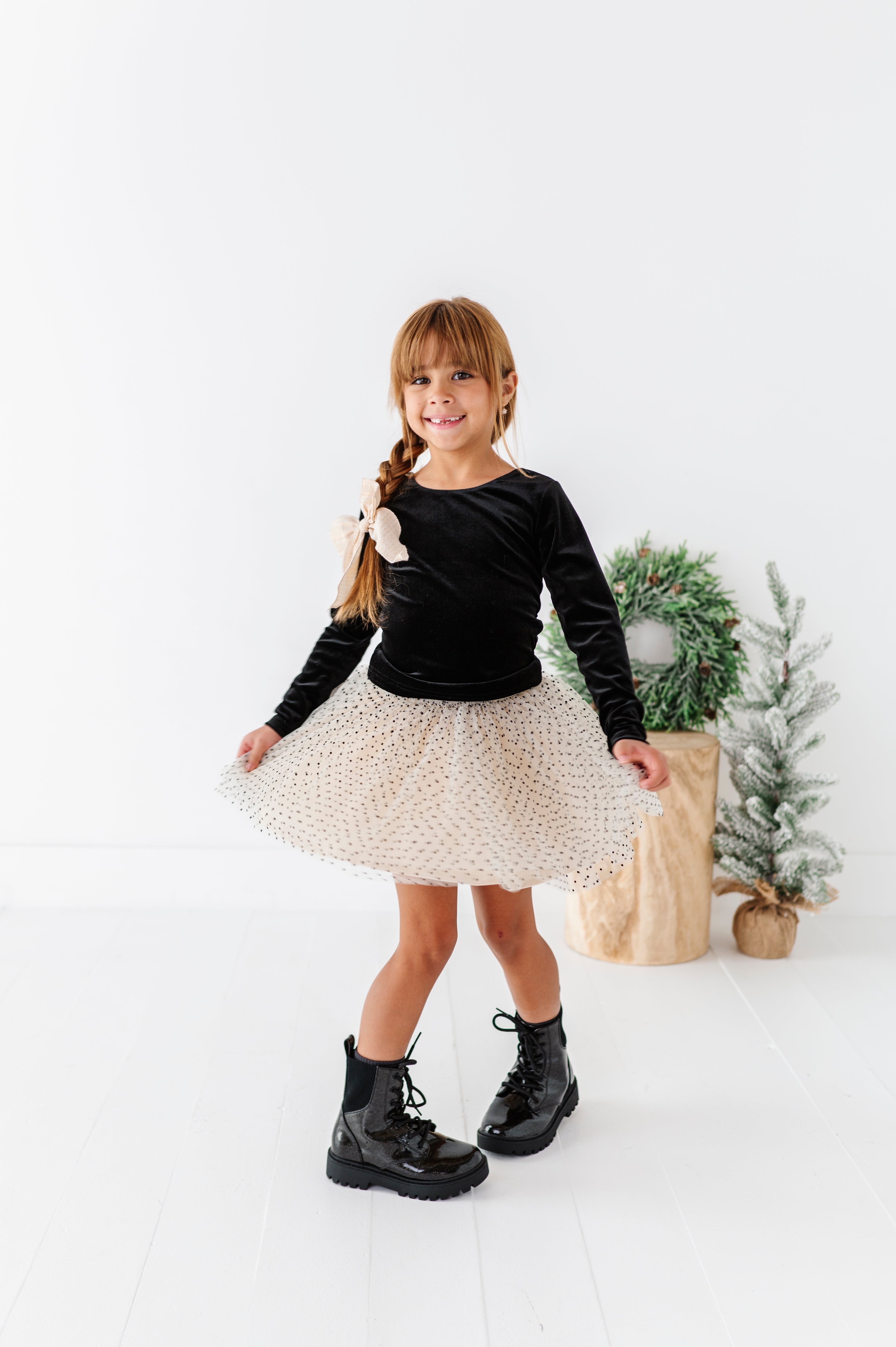 Black Velvet Top | Bow Back Long Sleeve Top