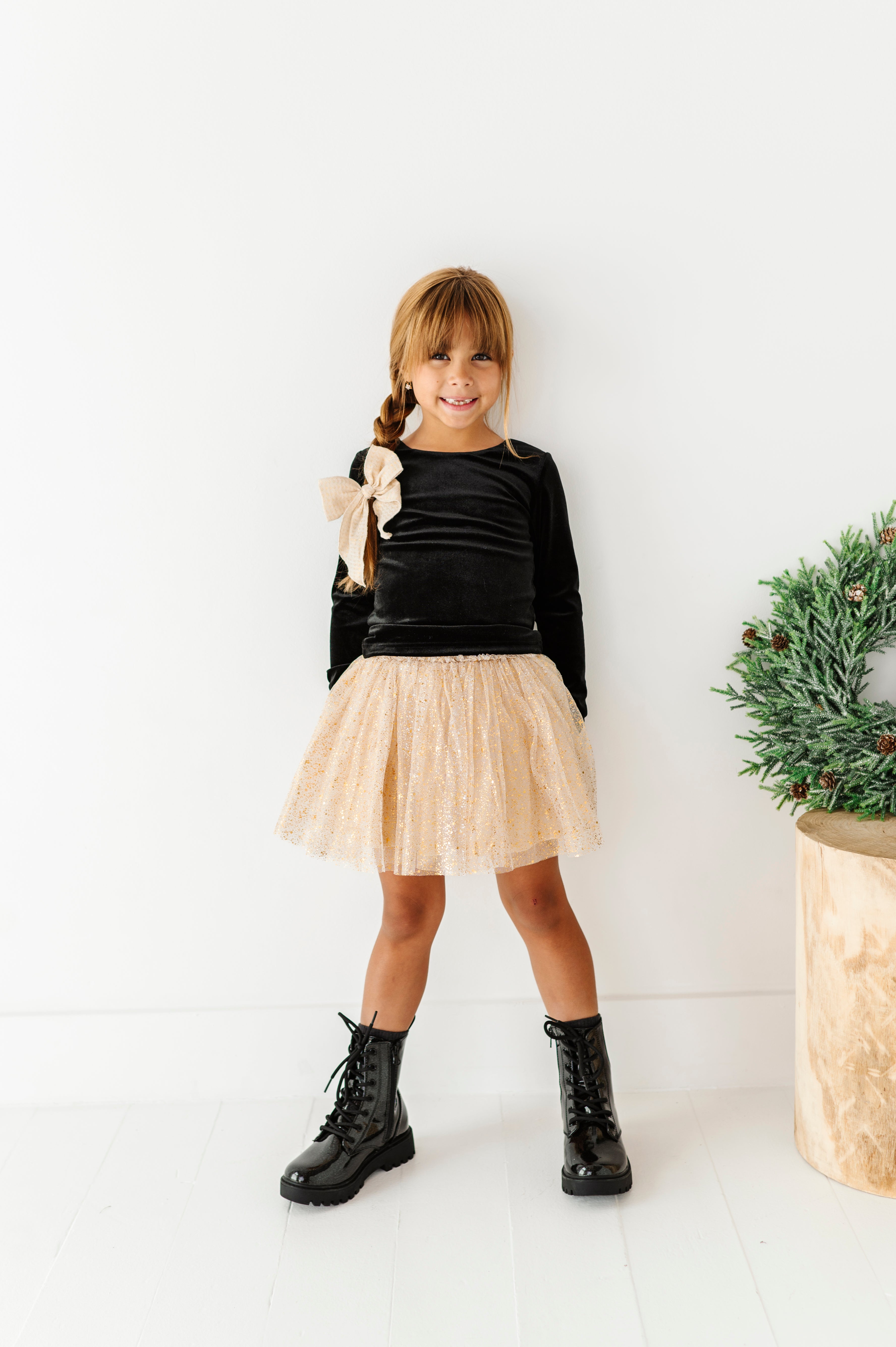 Black Velvet Top | Bow Back Long Sleeve Top