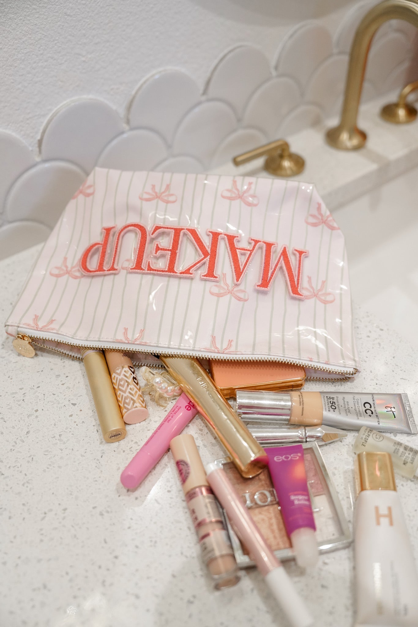 Makeup - Pink Ribbons Clear Coat Bag - Bexa Boutique