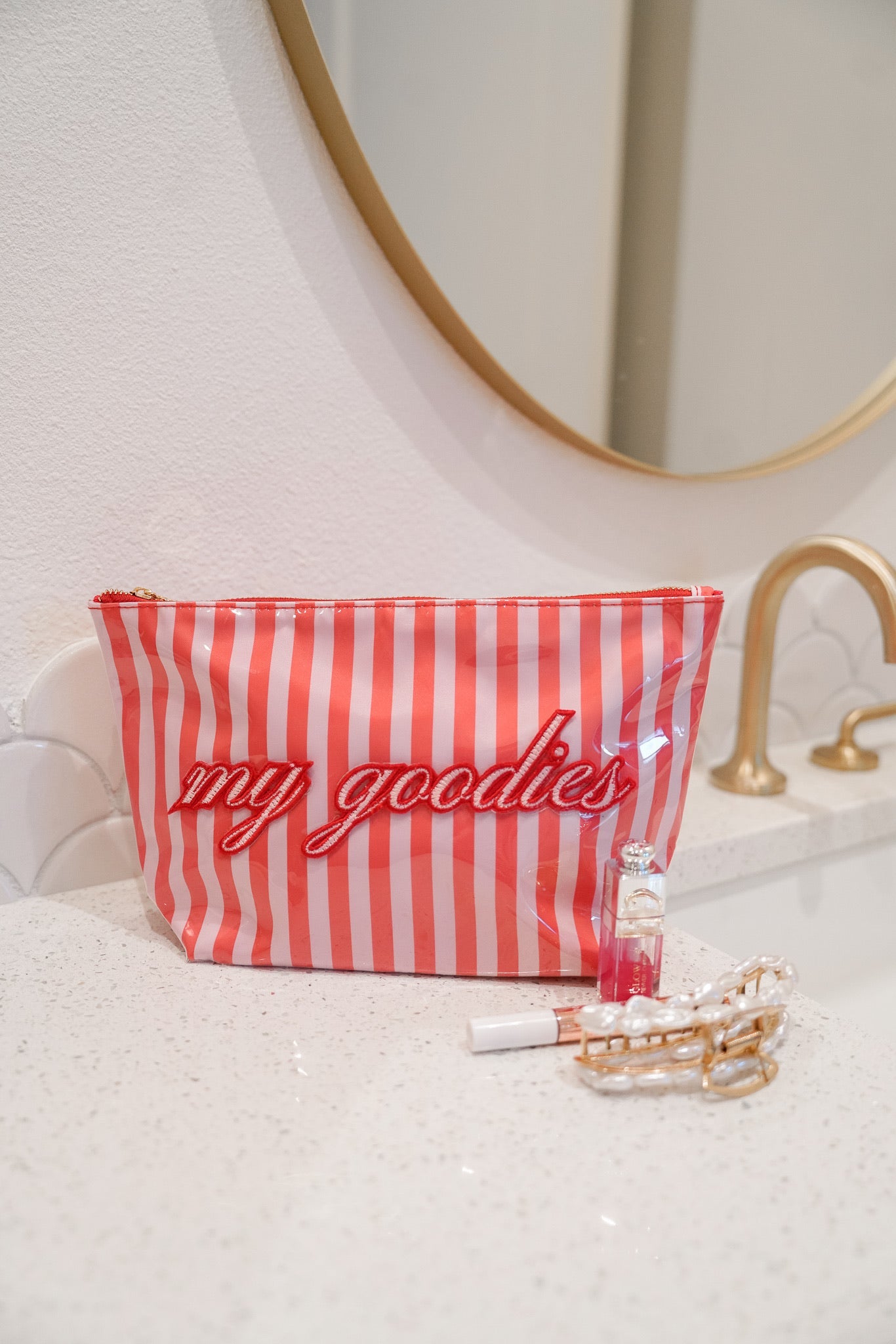 My Goodies - Pink & Red Stripes Clear Coat Bag - Bexa Boutique