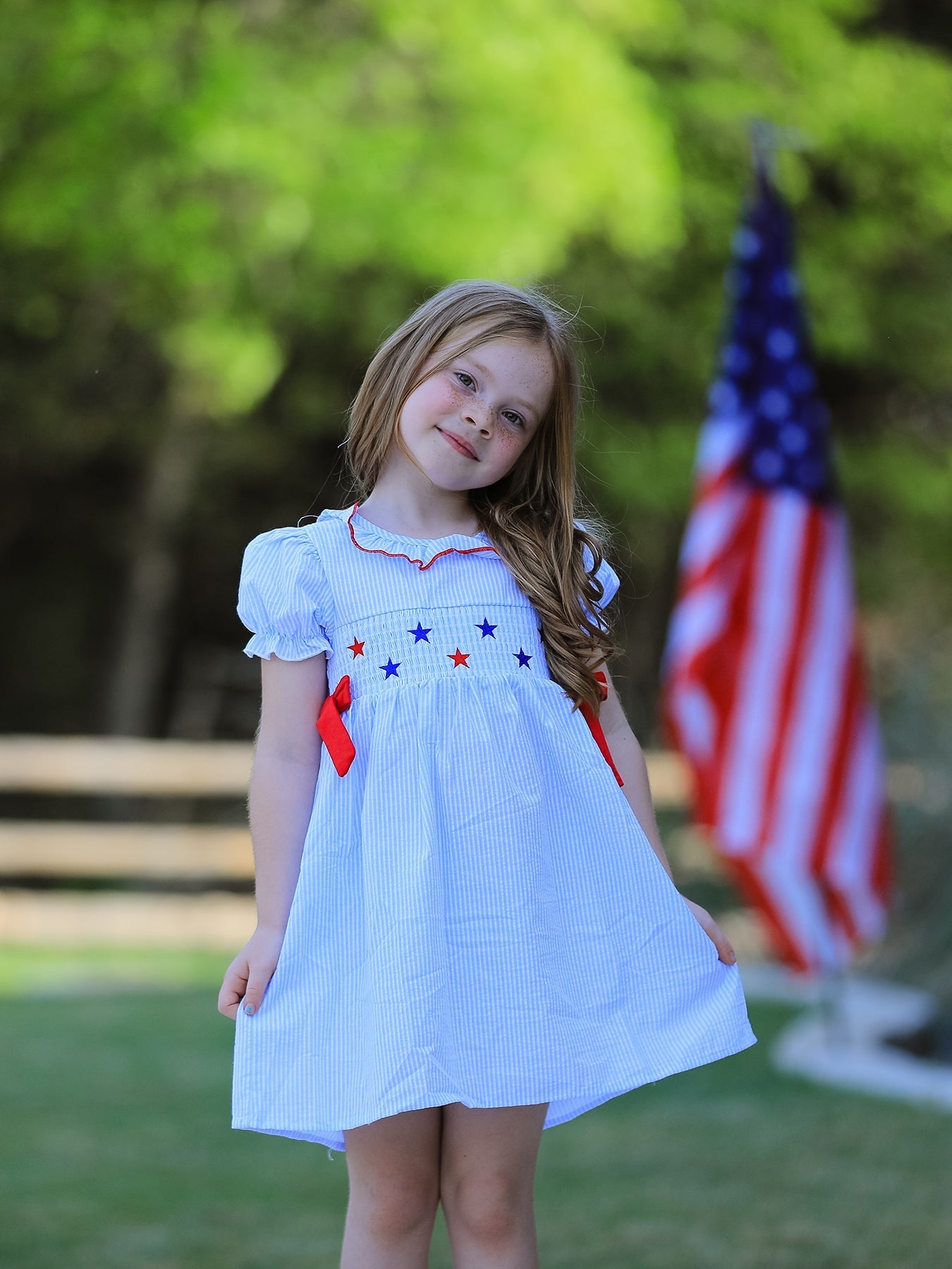 4th of july Girls' Smocking Star Embroidered Dress - Bexa Boutique