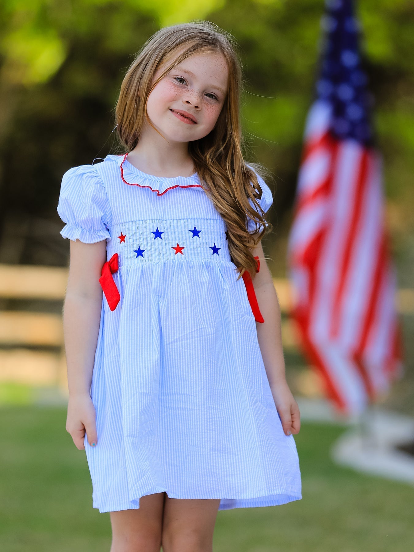 4th of july Girls' Smocking Star Embroidered Dress - Bexa Boutique