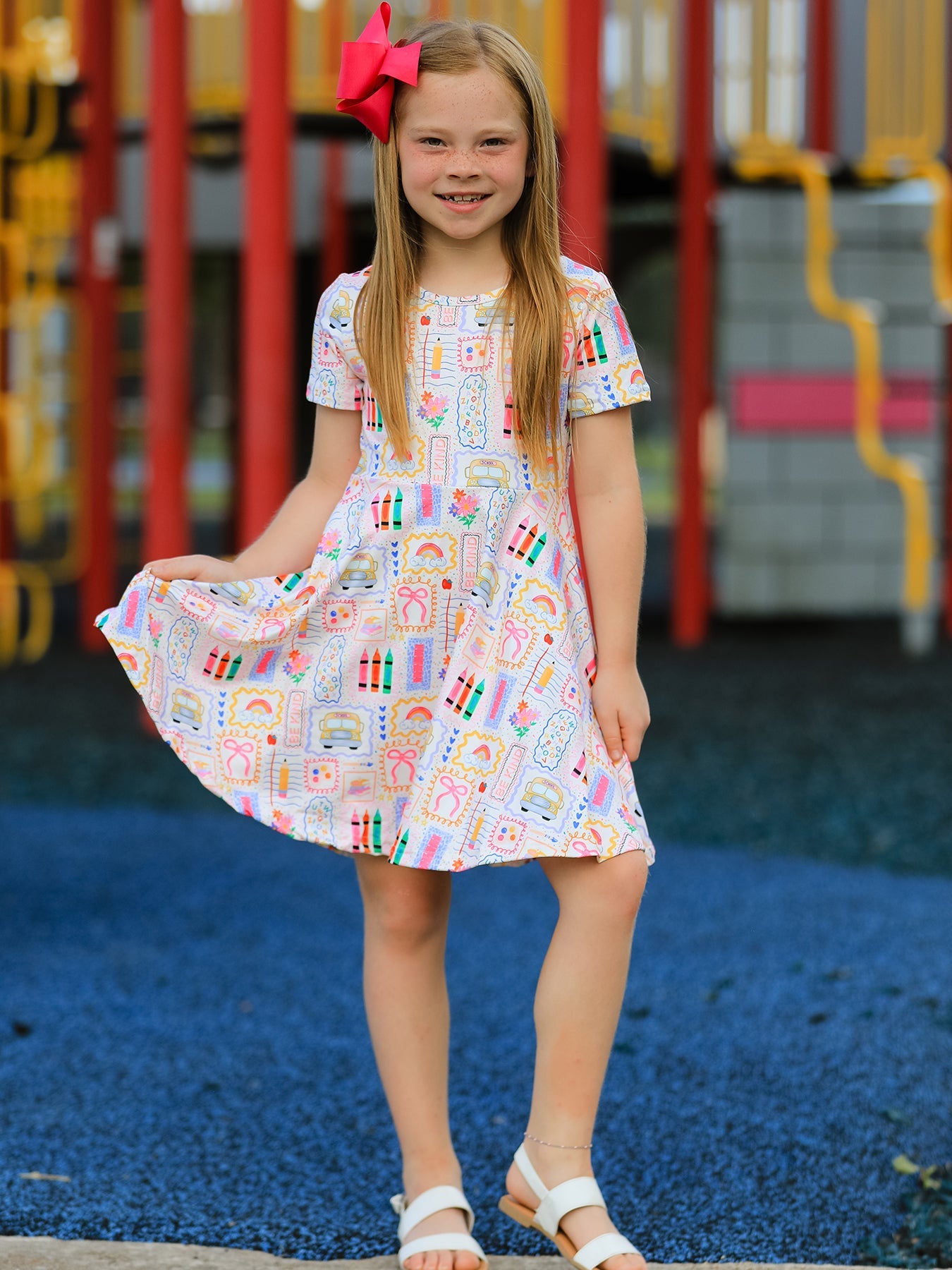 Back to School Rainbow Print Girls Dress Short Sleeve - Bexa Boutique
