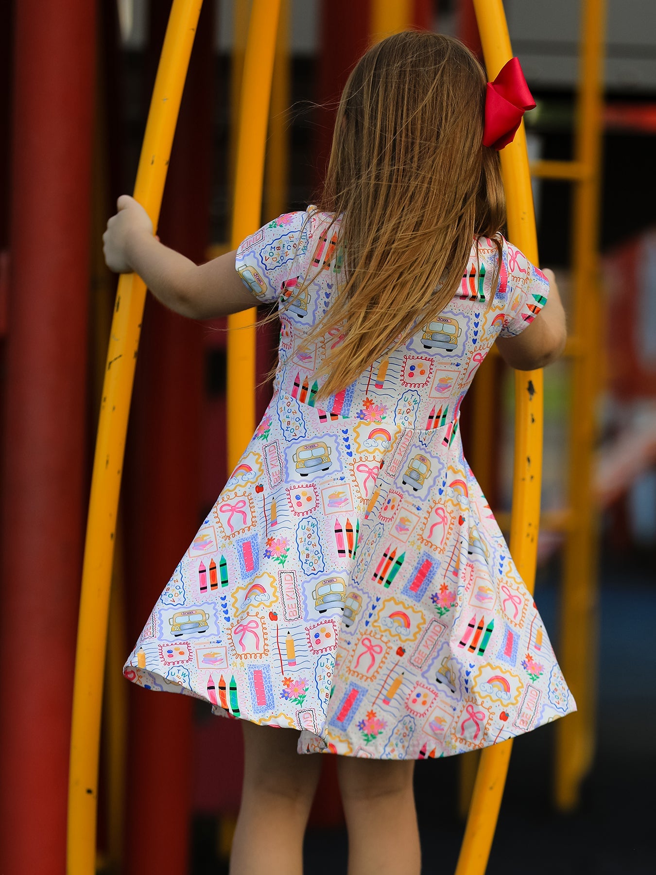 Back to School Rainbow Print Girls Dress Short Sleeve - Bexa Boutique