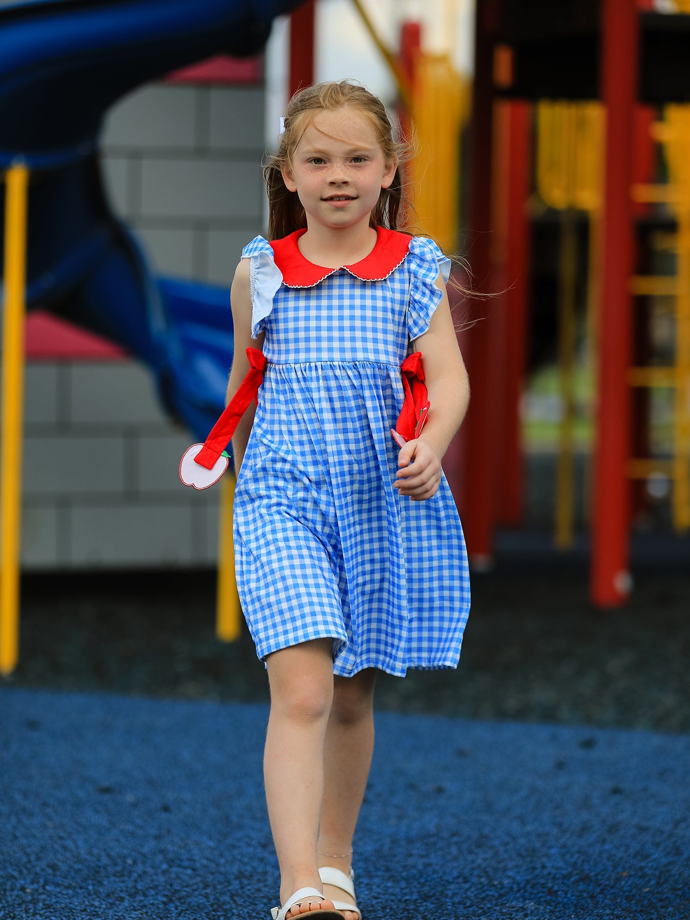 Back To School Girls Striped lapels Apple Bow Dress - Bexa Boutique