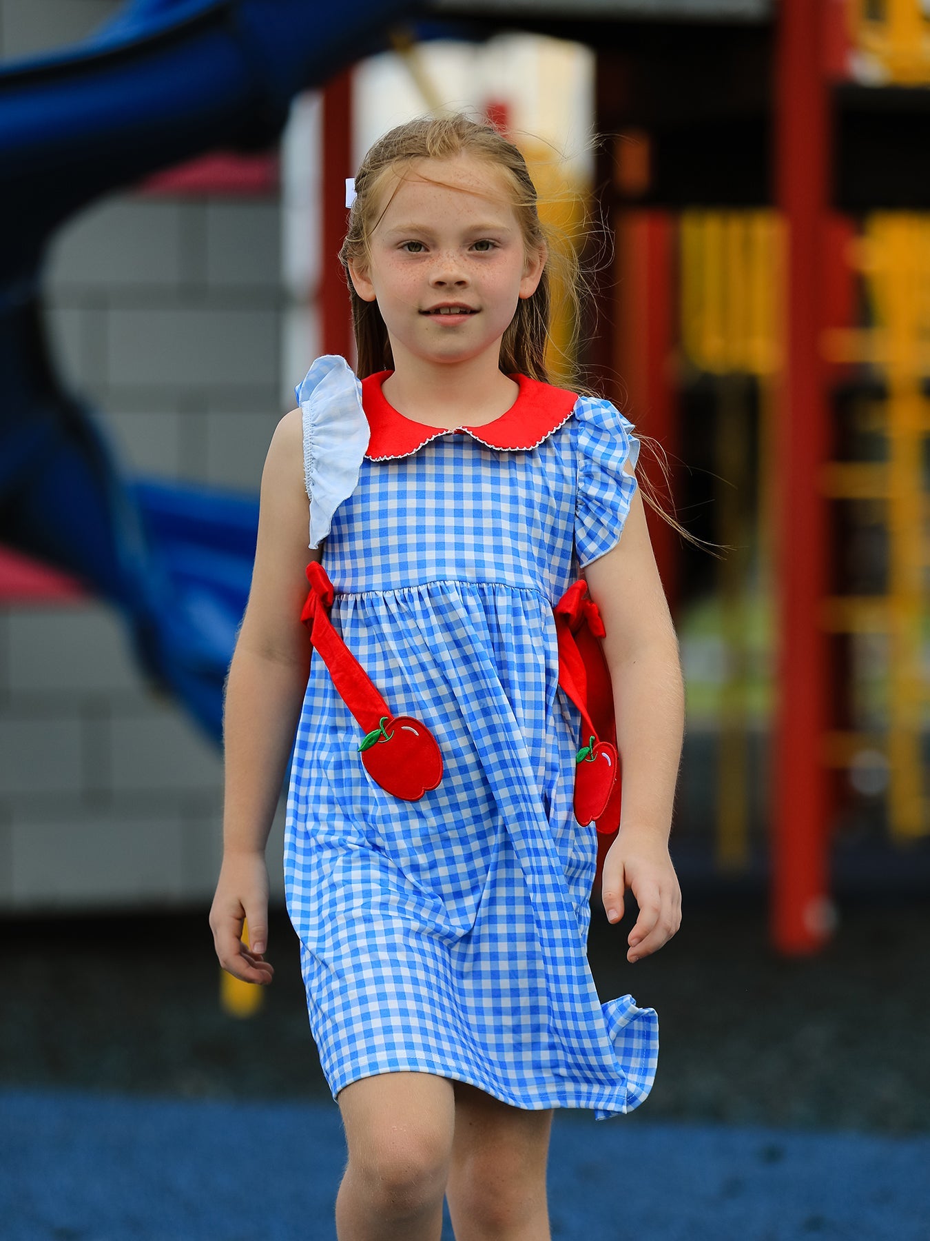 Back To School Girls Striped lapels Apple Bow Dress - Bexa Boutique