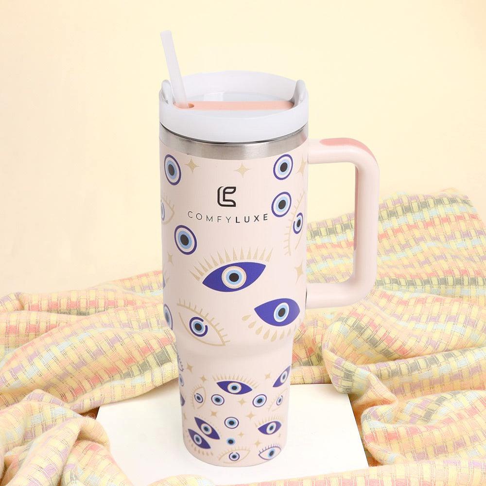 Evil Eyes 40oz Double Wall Stainless Steel Tumbler With Handle - pink; multicolor - Bexa Boutique