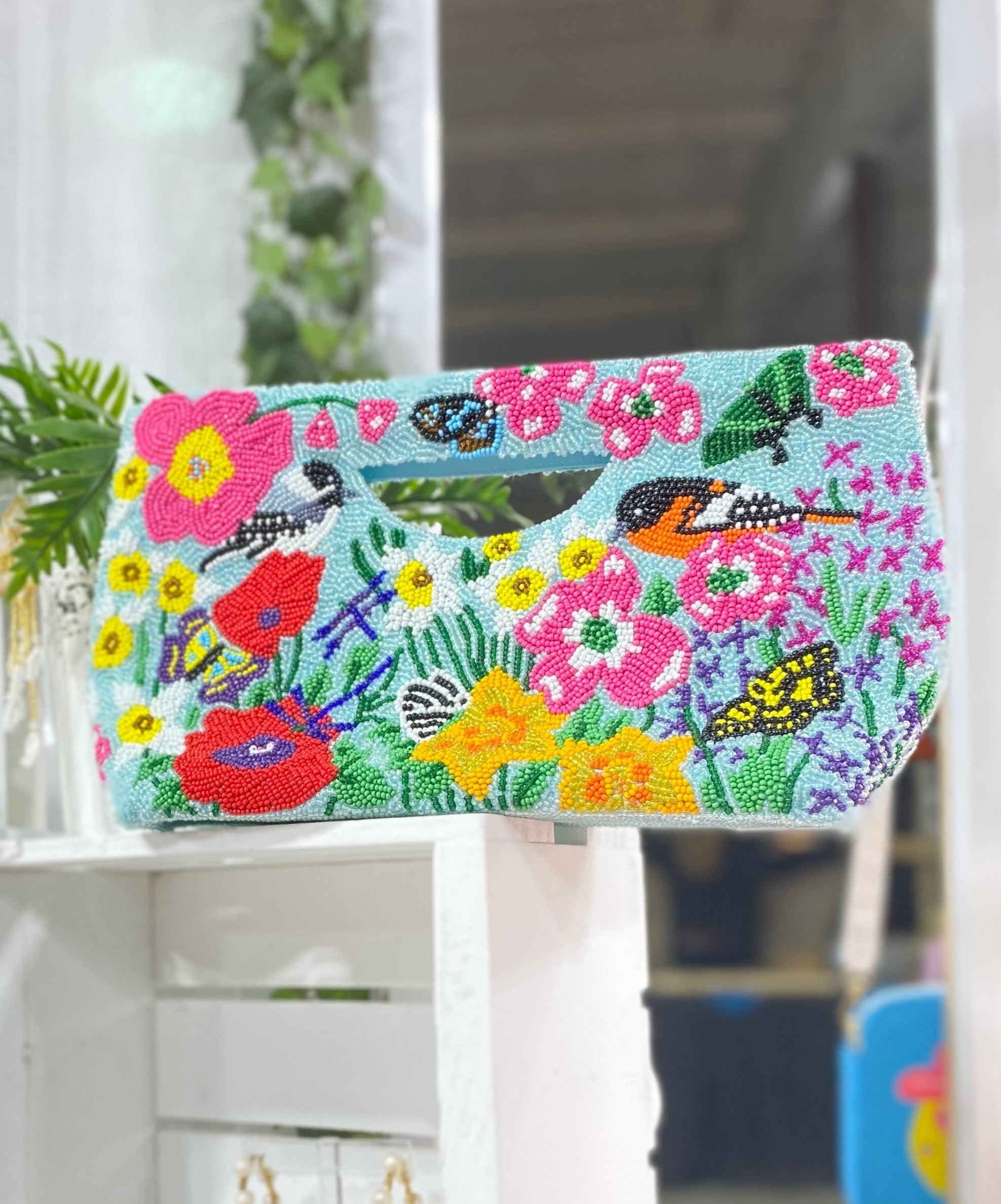 Birds of Garden Turquoise Basket Crossbody Bag - Bexa Boutique