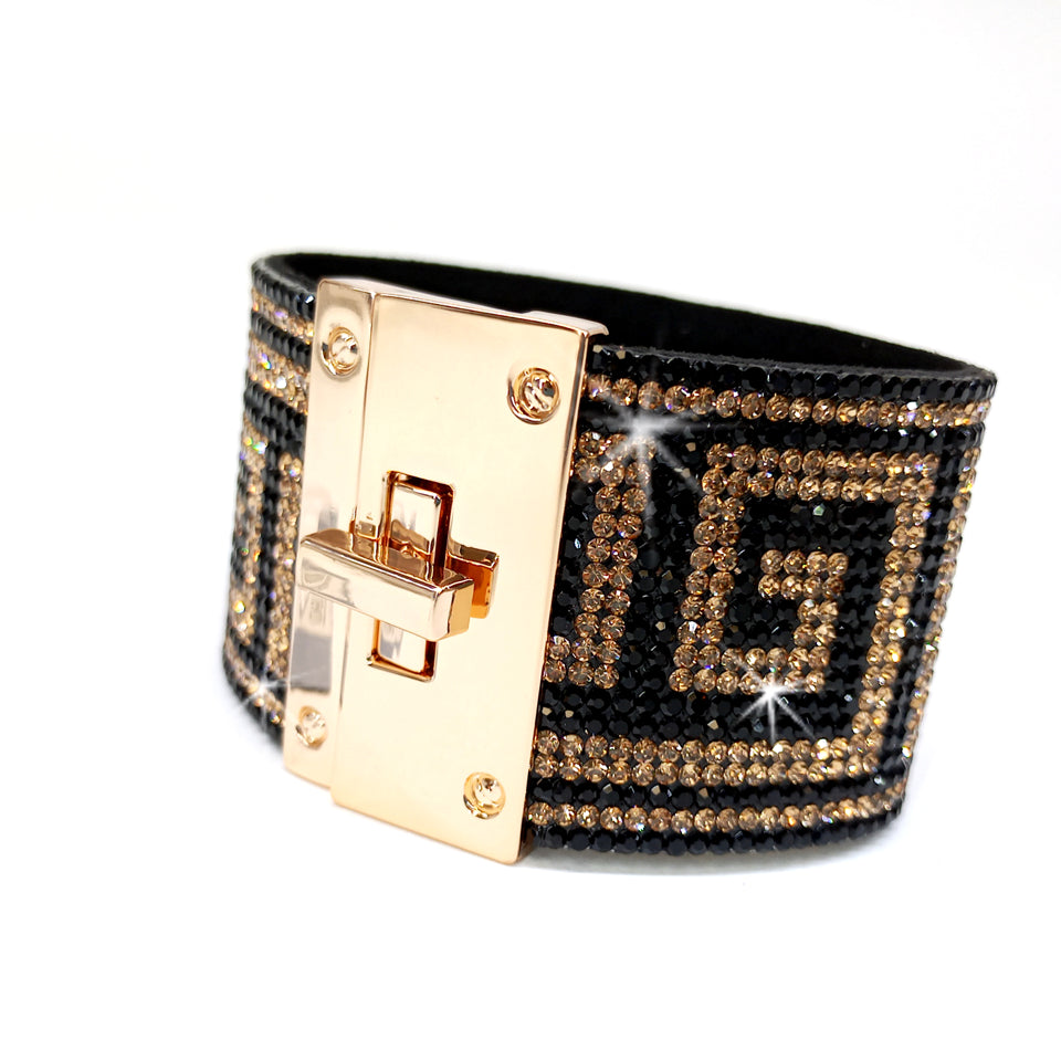 Greek Key Cuff Black Gold Bracelet - Jacqueline Kent - silver - Bexa Boutique