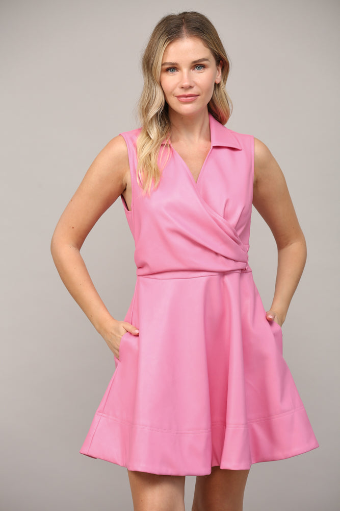 strapless open back dress Pink Faux Leather Wrap Dress – Bexa Boutique