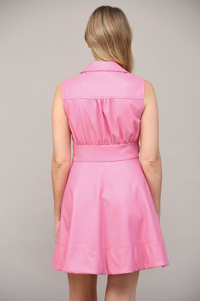 strapless open back dress Pink Faux Leather Wrap Dress – Bexa Boutique