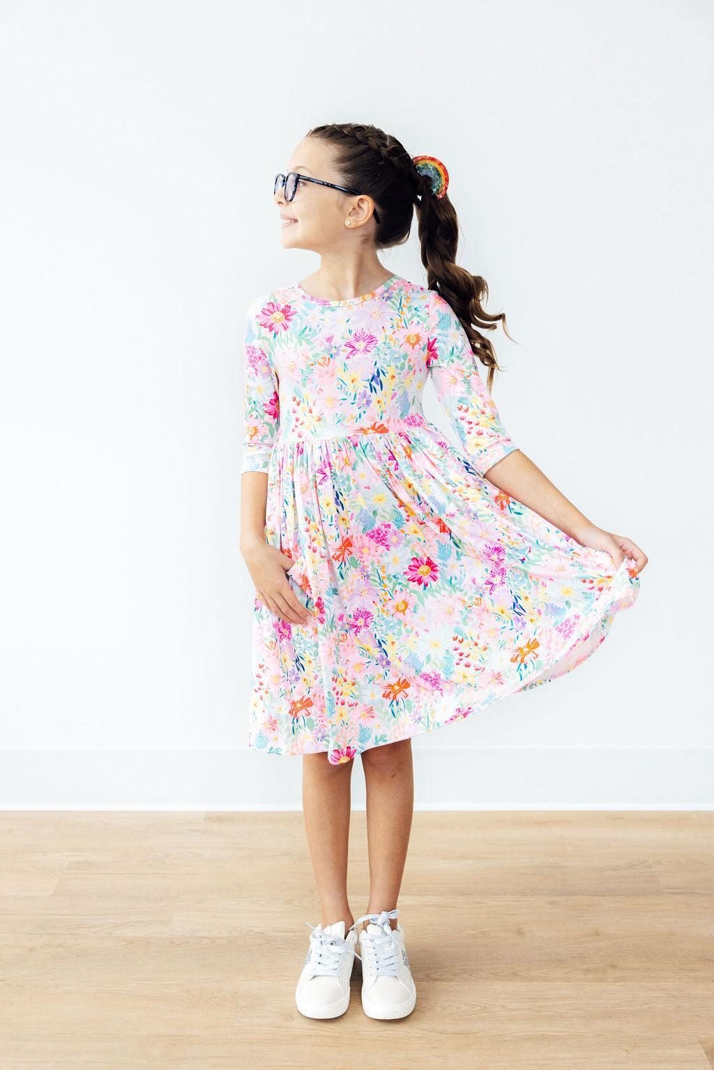 Field of Flowers 3/4 Sleeve Pocket Twirl Dress - Bexa Boutique