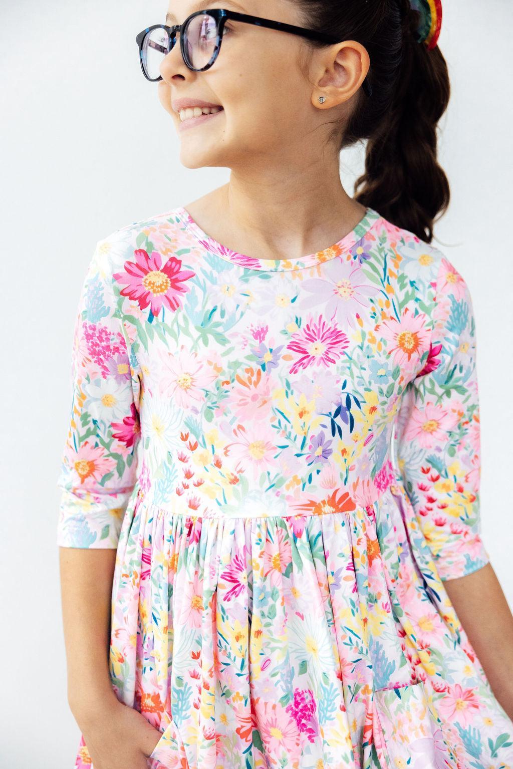 Field of Flowers 3/4 Sleeve Pocket Twirl Dress - Bexa Boutique