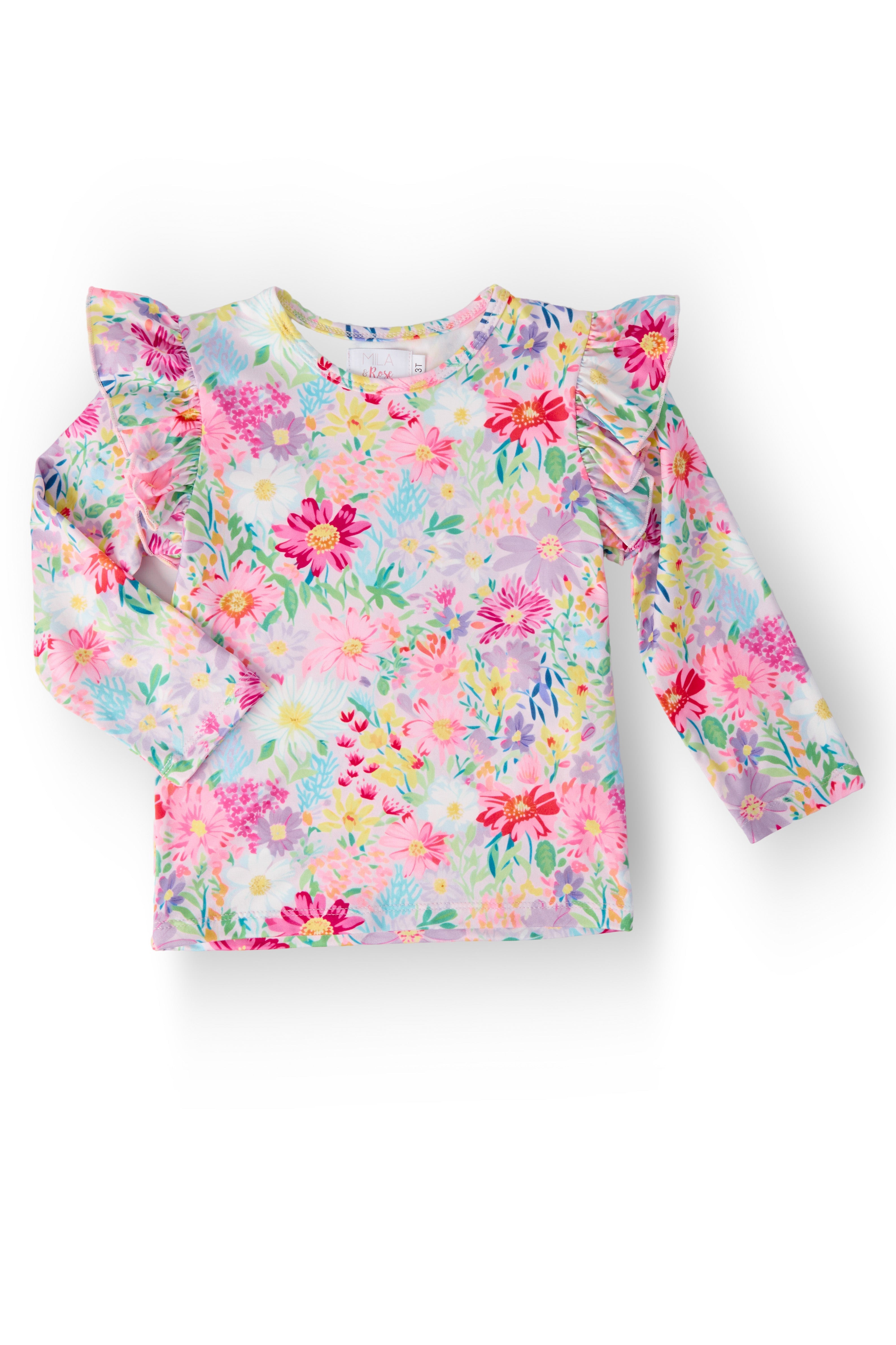 Field of Flowers L/S Ruffle Tee - Bexa Boutique