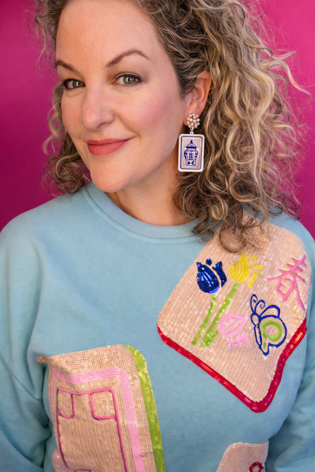 Mahjong Earrings - Blue and White Ginger Jar - Bexa Boutique