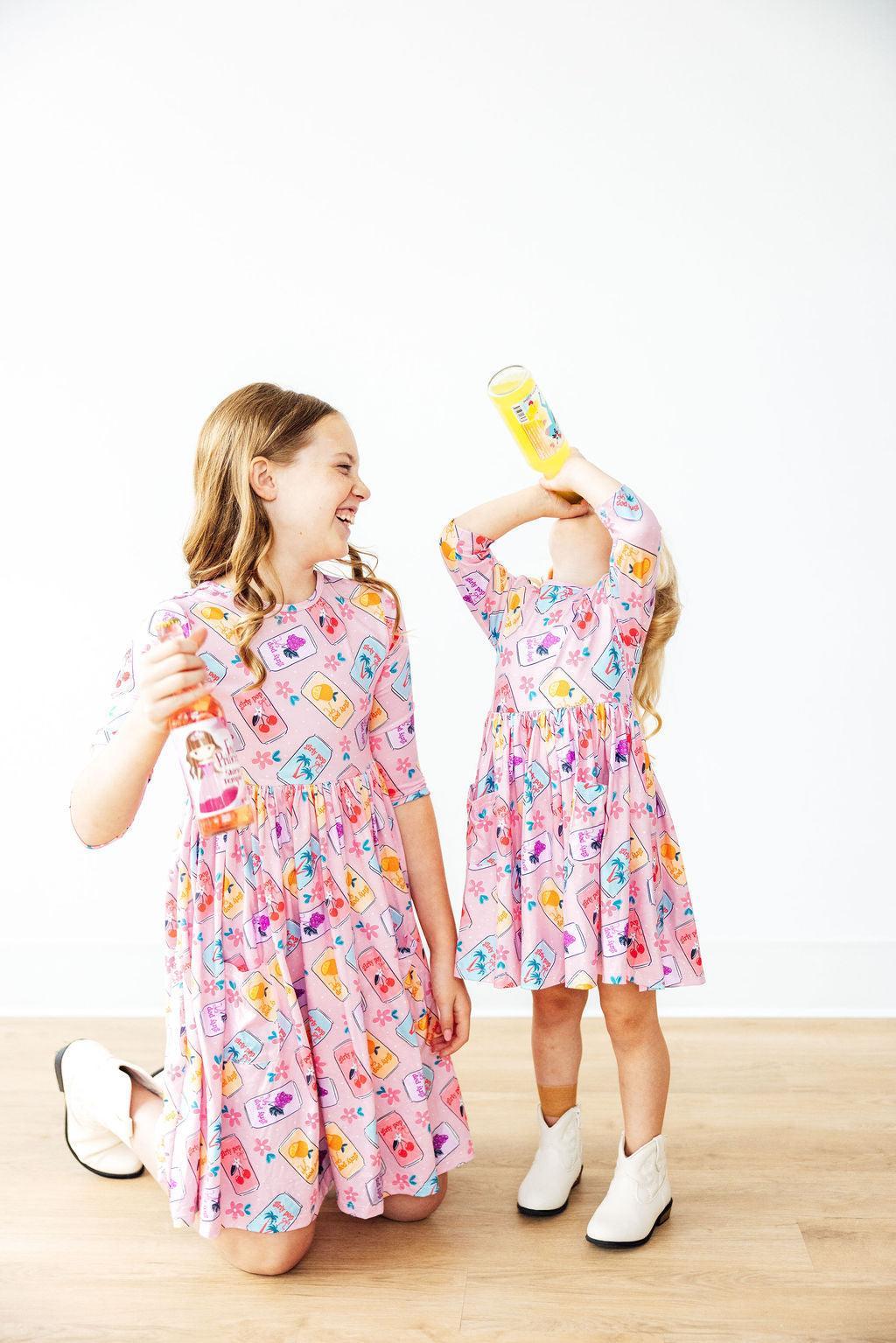 Girly Pop 3/4 Sleeve Pocket Twirl Dress - Bexa Boutique
