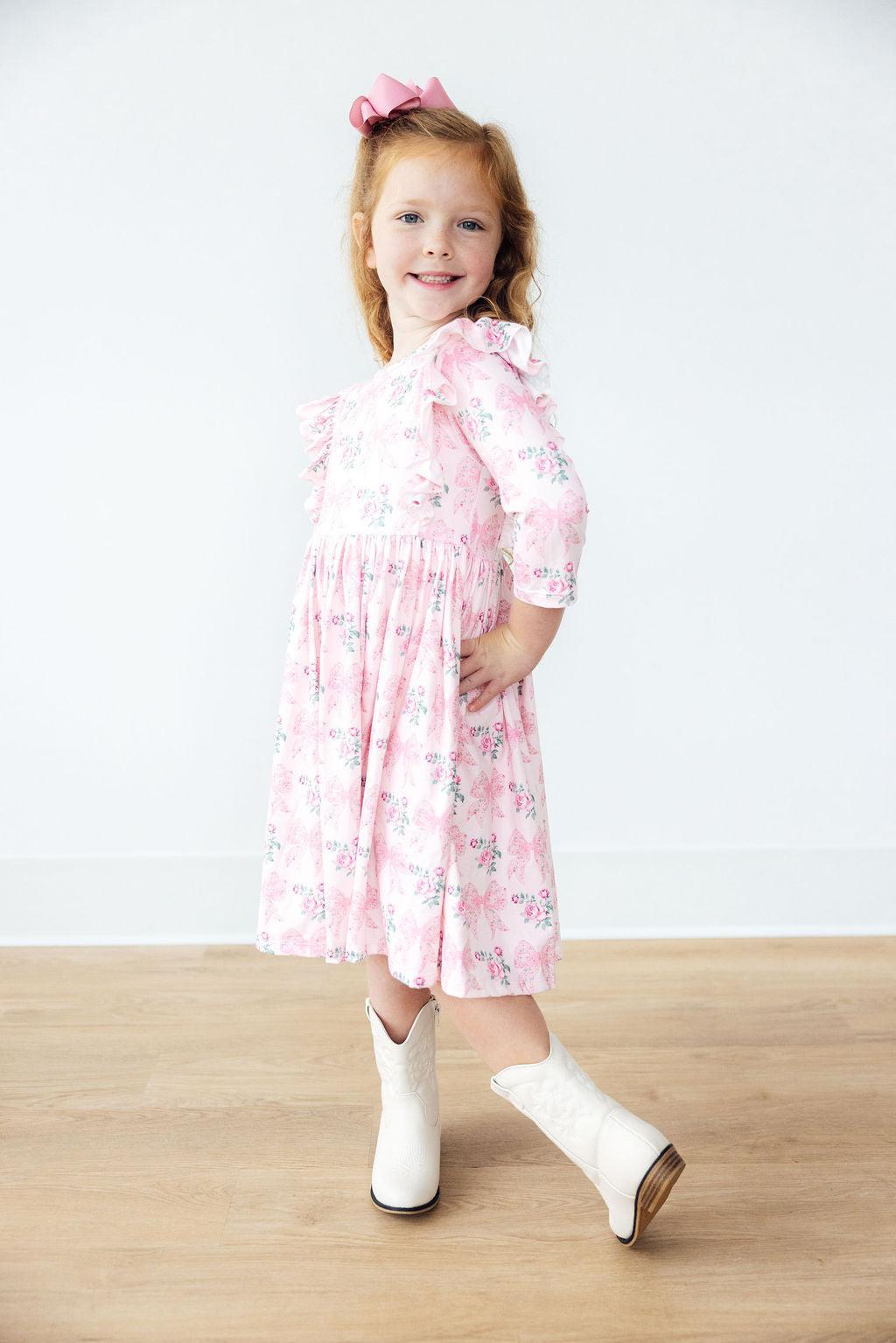Heirloom Garden 3/4 Sleeve Ruffle Twirl Dress - Bexa Boutique