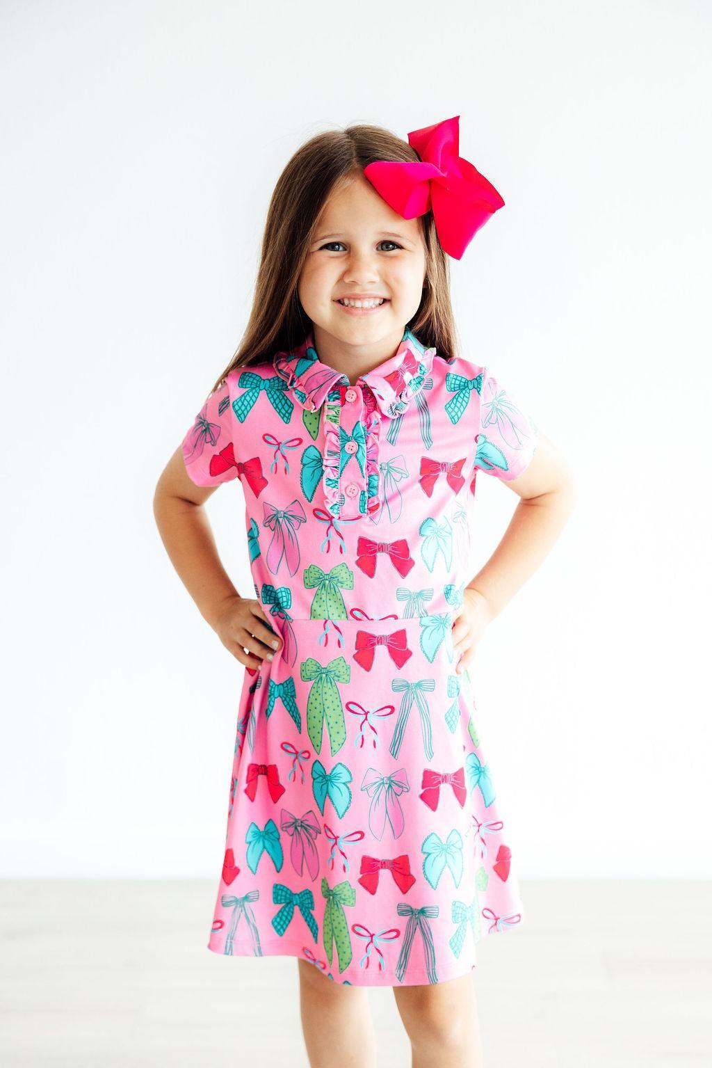 Pink Twirls & Ties S/S Polo Dress - Bexa Boutique
