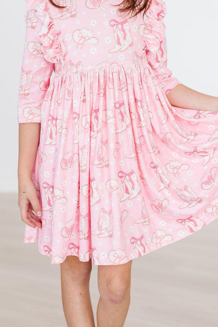 Howdy 3/4 Sleeve Ruffle Twirl Dress - Bexa Boutique