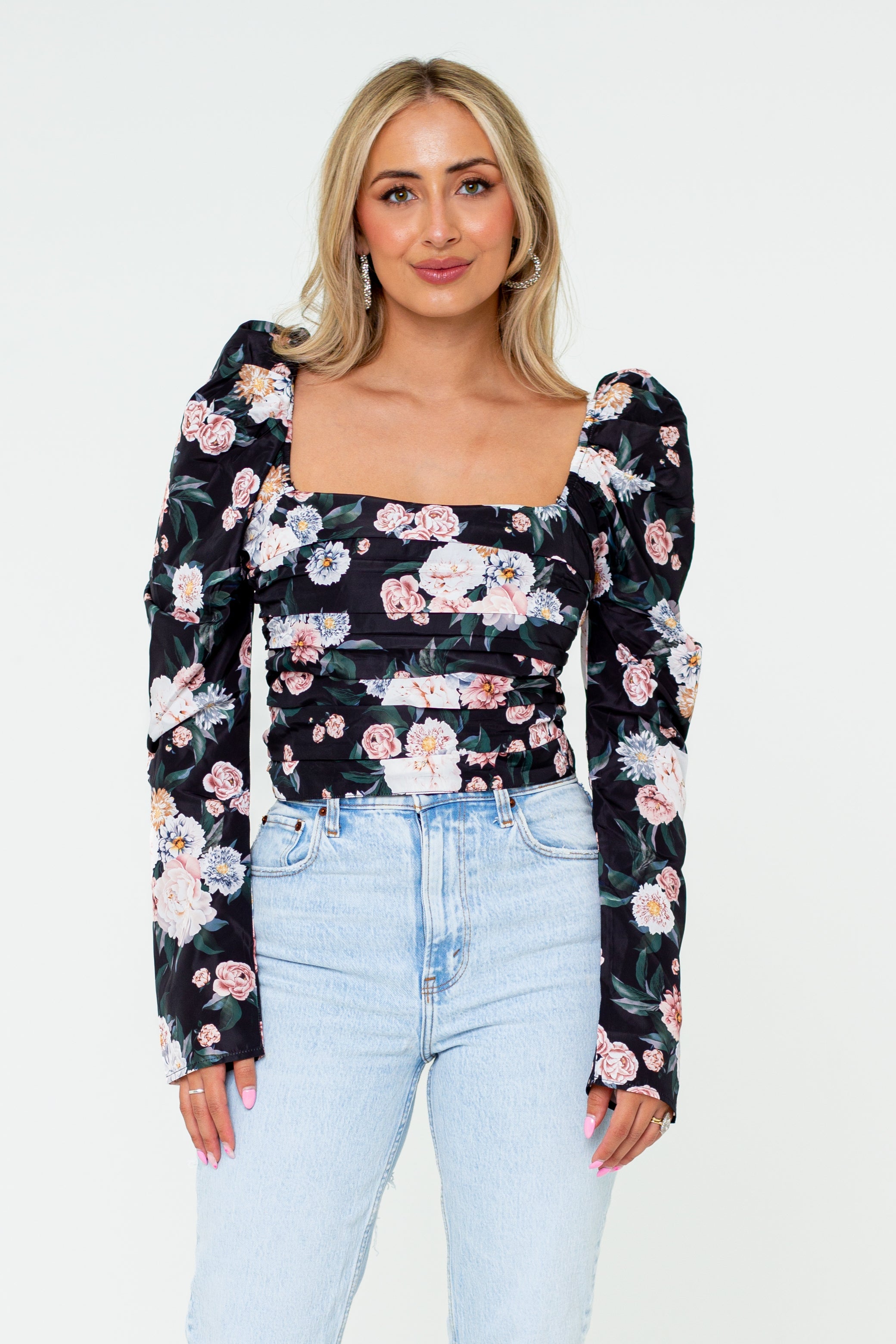 Dutchess Pleated Long Sleeve Top - Sleeping Garden - Bexa Boutique