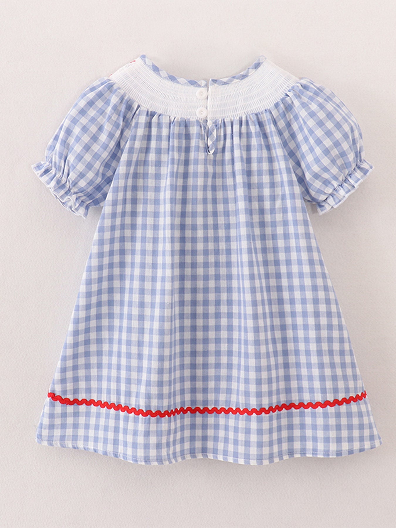 Girls Back to School Smocking Pencil Apple Embroidered Plaid Dress - Bexa Boutique