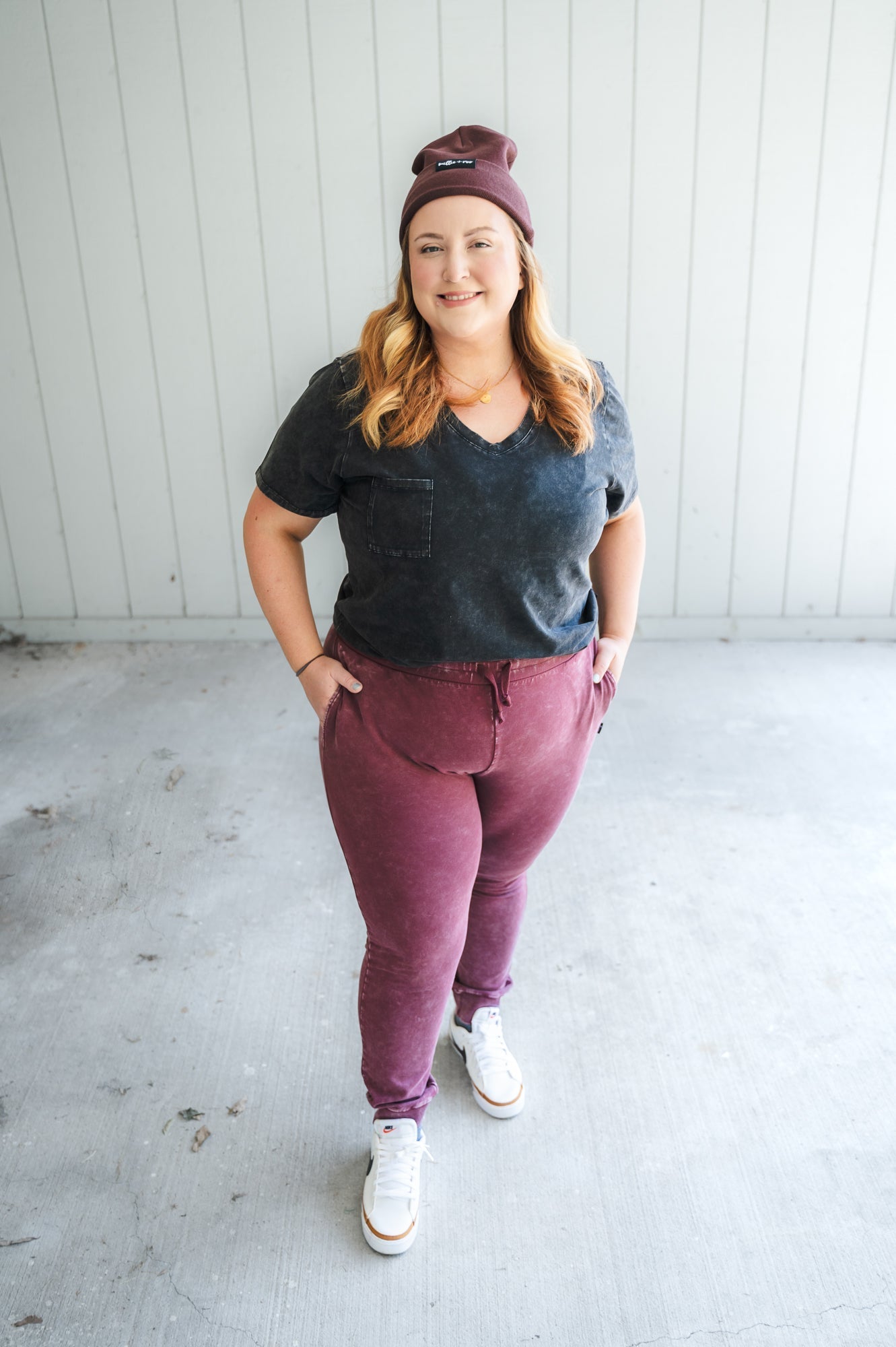 MAMA JOGGERS- Oxblood Snow Wash - Bexa Boutique