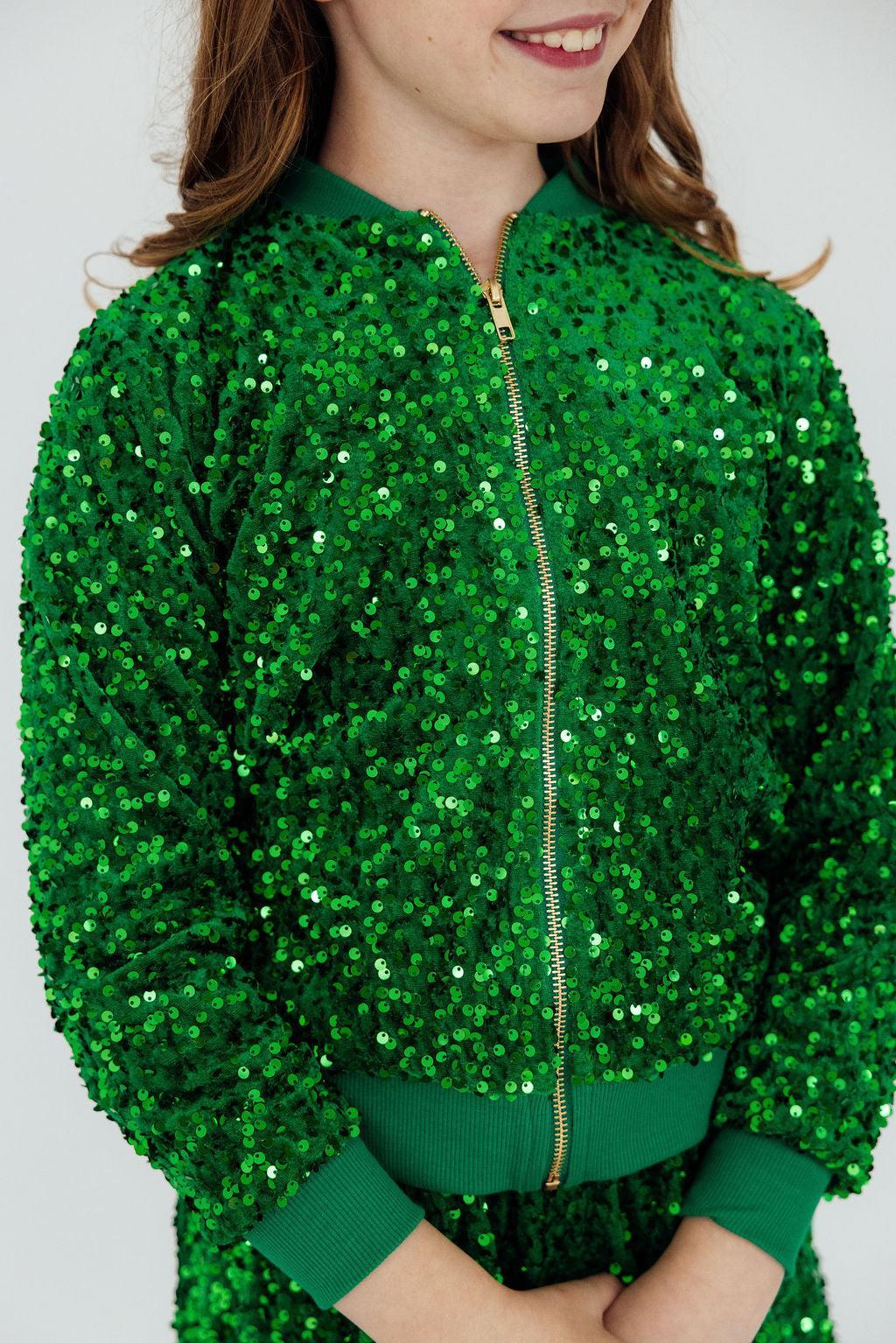 Kelly Green Velvet Sequin Jacket - Bexa Boutique