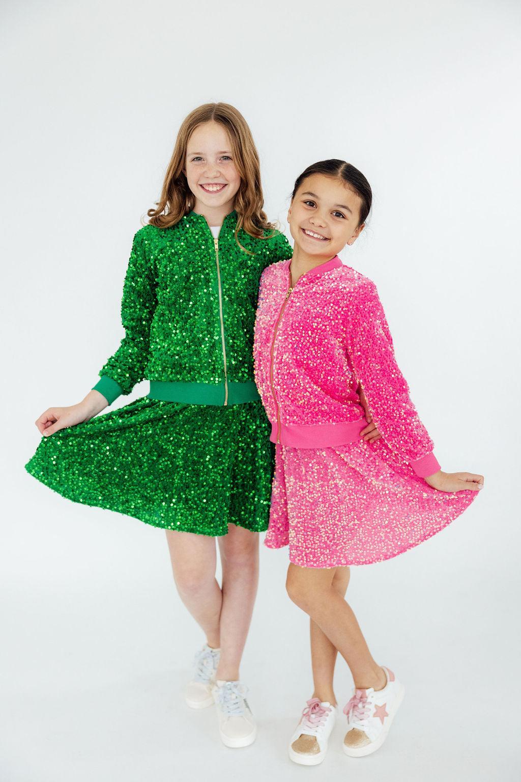 Kelly Green Velvet Sequin Twirl Skort - Bexa Boutique