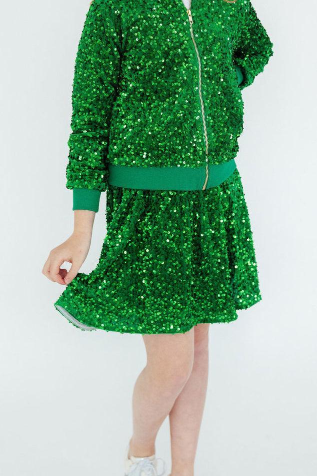 Kelly Green Velvet Sequin Twirl Skort - Bexa Boutique