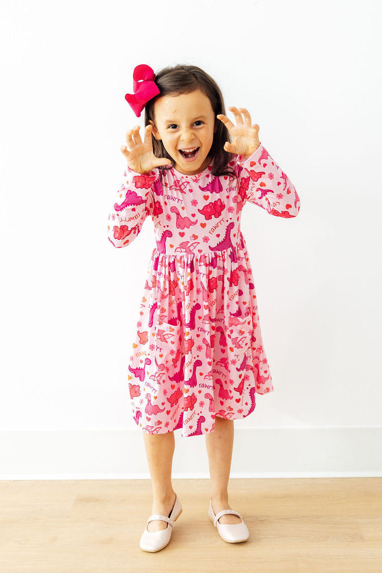 Dino Kisses L/S Pocket Twirl Dress - Bexa Boutique
