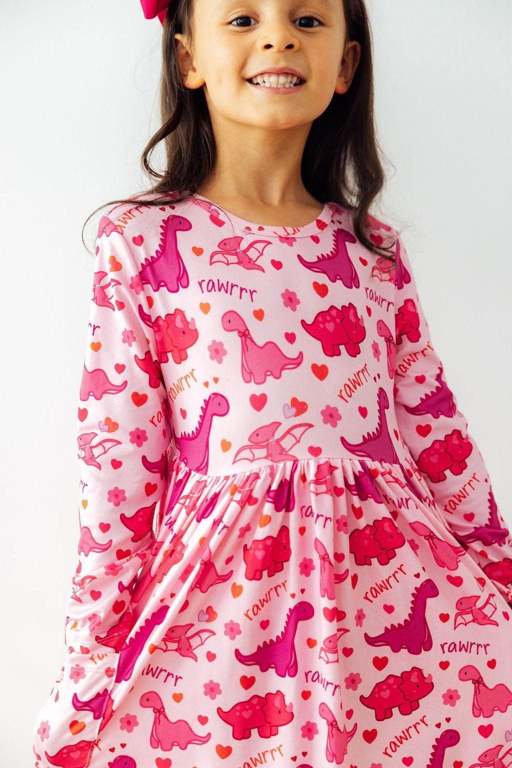 Dino Kisses L/S Pocket Twirl Dress - Bexa Boutique