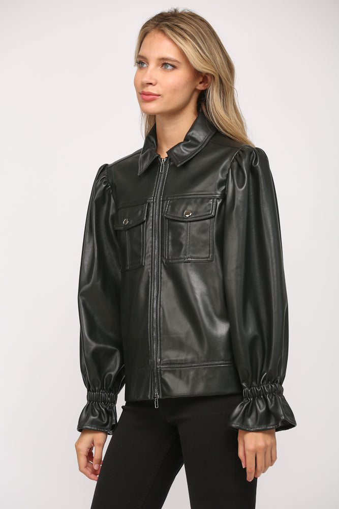 Puff Sleeve Faux Leather Jacket – Bexa Boutique