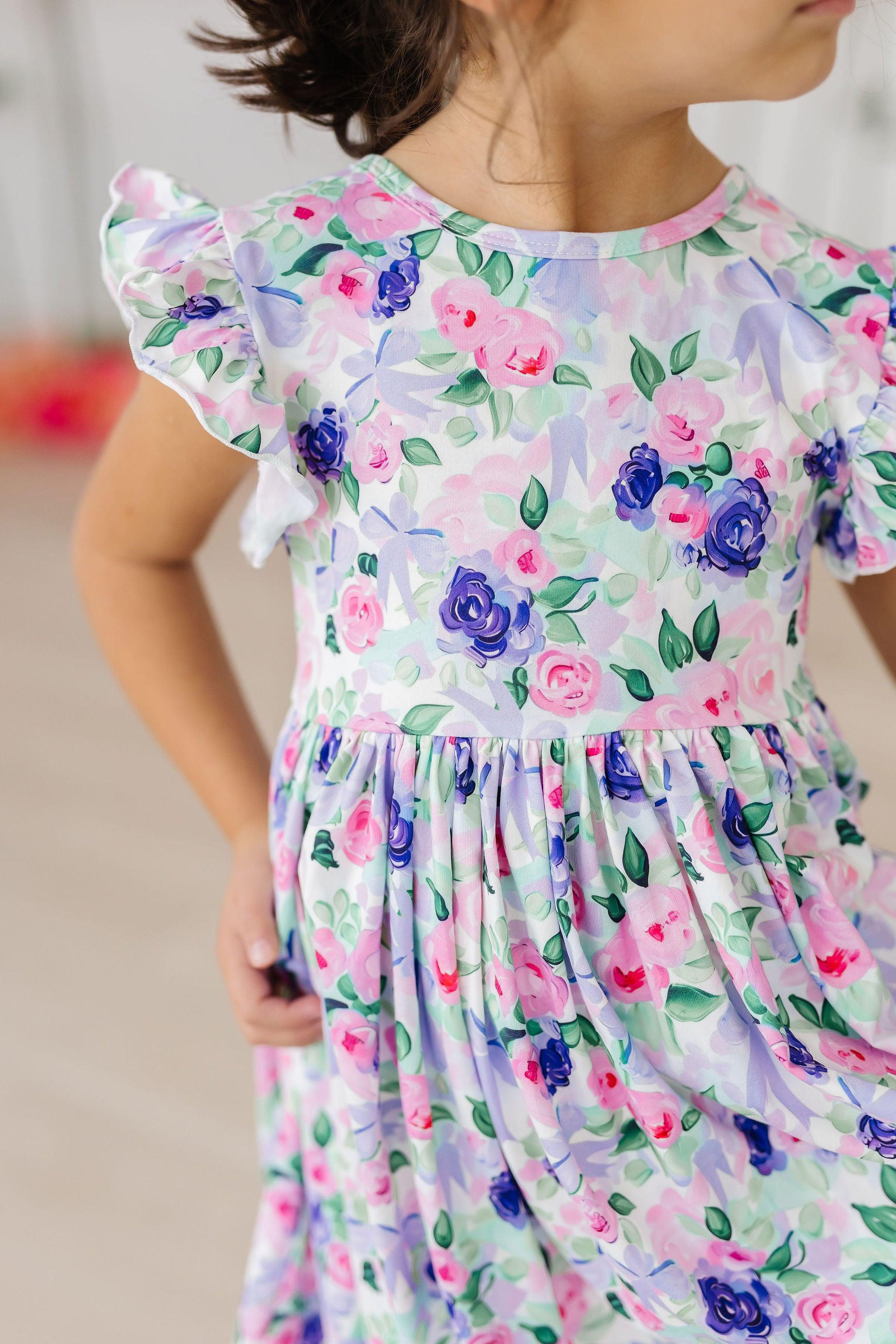 Lavender Love Flutter Sleeve Twirl Dress - Bexa Boutique