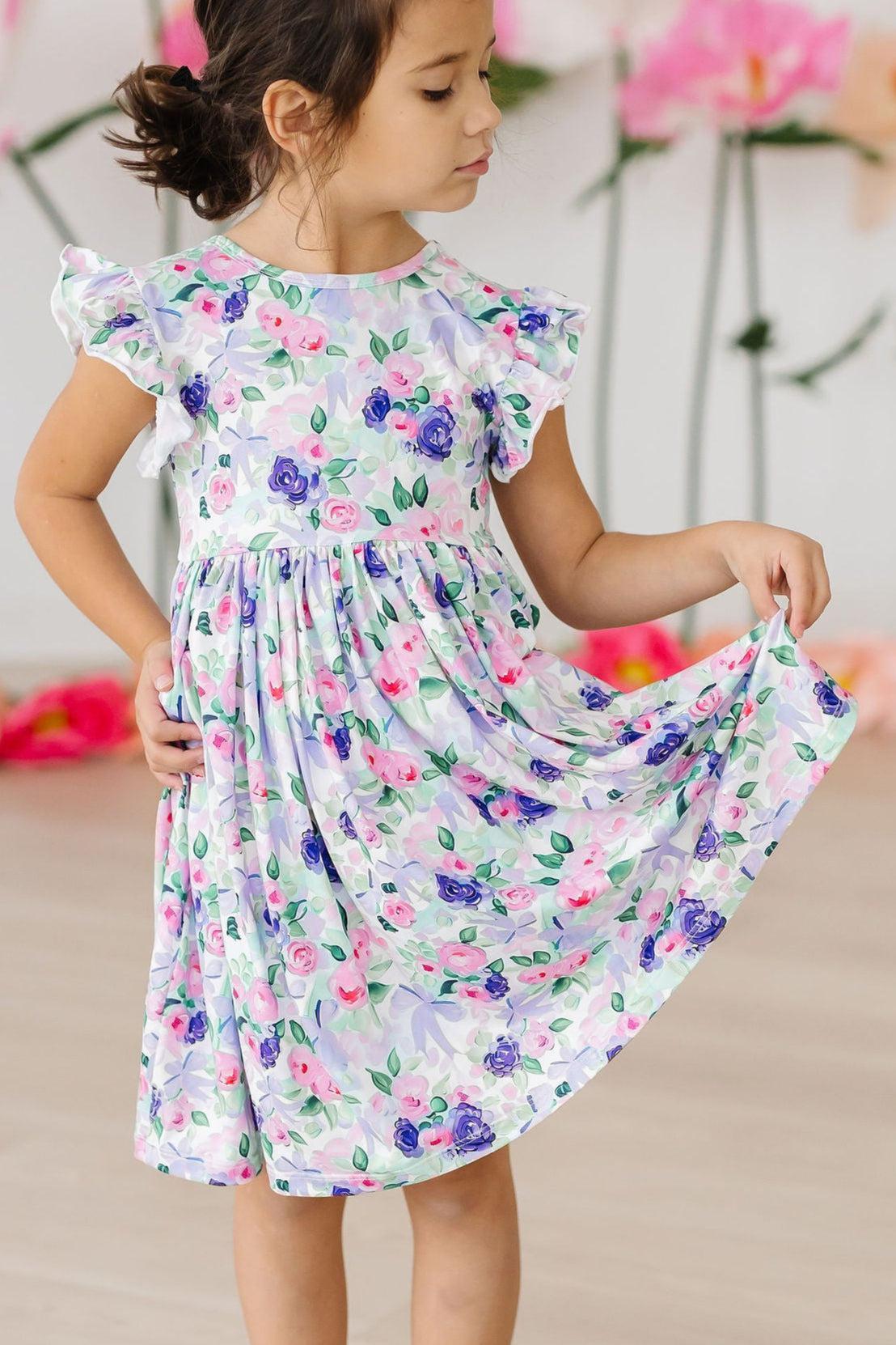 Lavender Love Flutter Sleeve Twirl Dress - Bexa Boutique