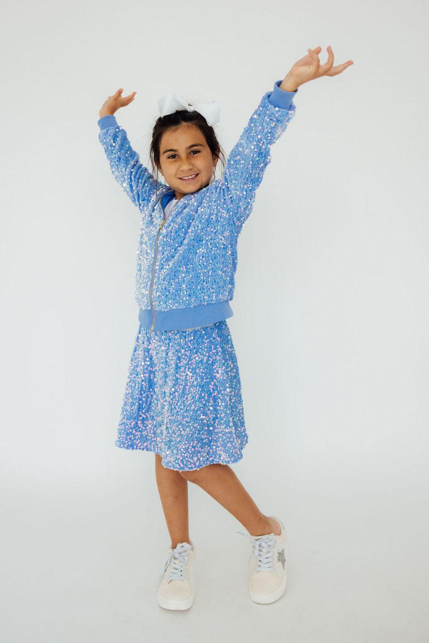 Light Blue Velvet Sequin Twirl Skort - Bexa Boutique
