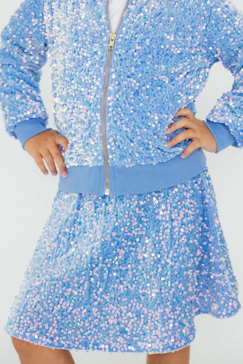 Light Blue Velvet Sequin Twirl Skort - Bexa Boutique