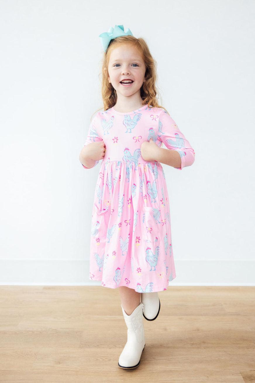 Little Miss Chickie 3/4 Sleeve Pocket Twirl Dress - Bexa Boutique
