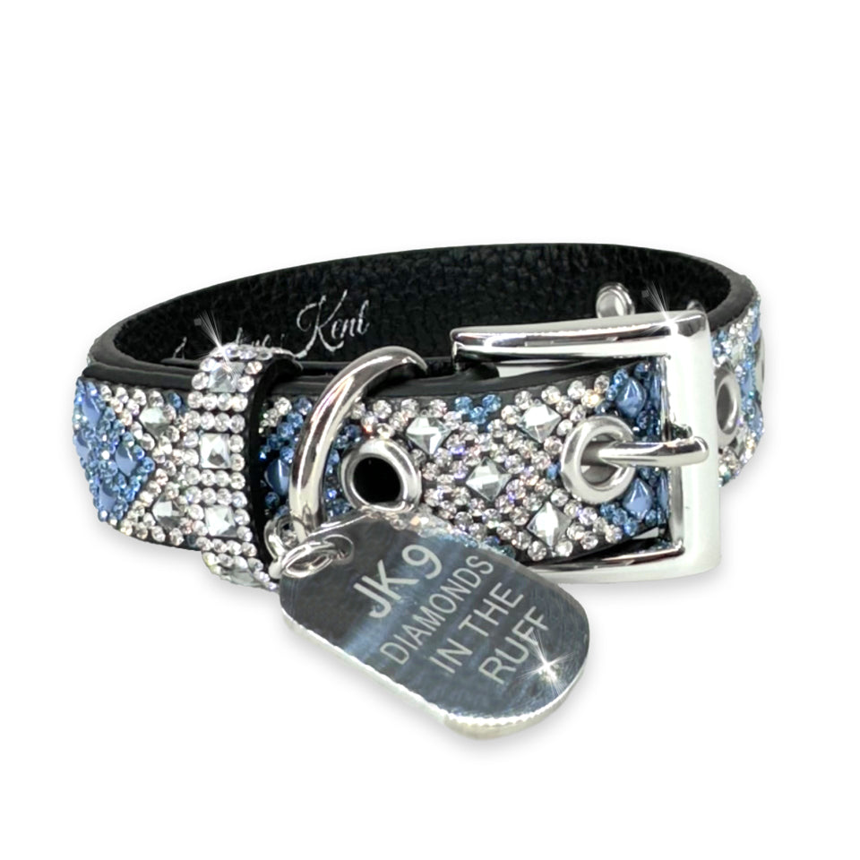 Diamonds in the Ruff Mariners Light Blue Cross Crystal Dog Collar - silver; blue - Bexa Boutique