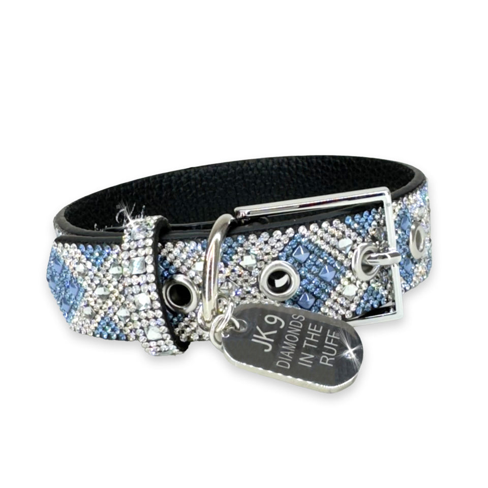 Diamonds in the Ruff Mariners Light Blue Cross Crystal Dog Collar - silver; blue - Bexa Boutique