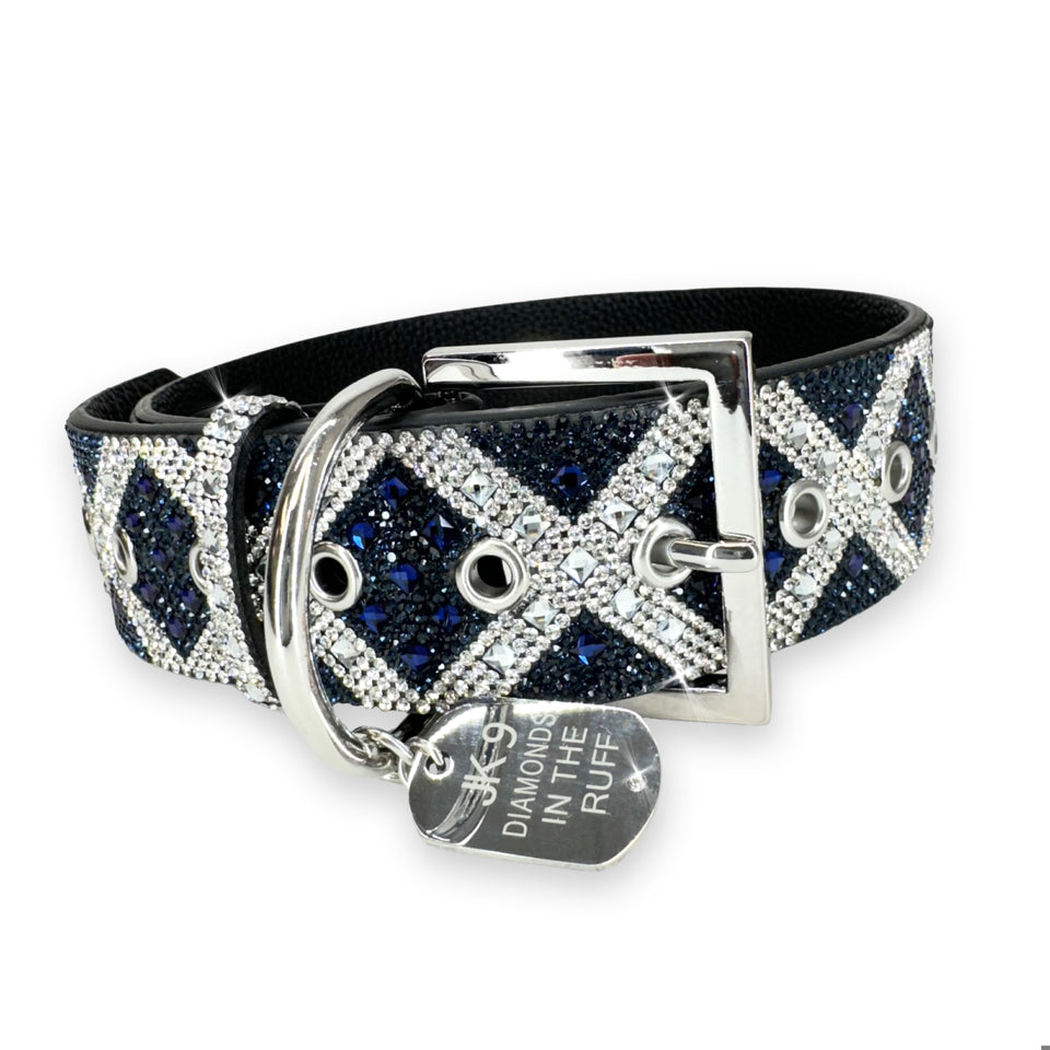 Diamonds in the Ruff Mariners Cross Navy Crystal Dog Collar - silver; blue - Bexa Boutique