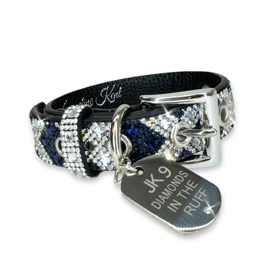 Diamonds in the Ruff Mariners Cross Navy Crystal Dog Collar - silver; blue - Bexa Boutique