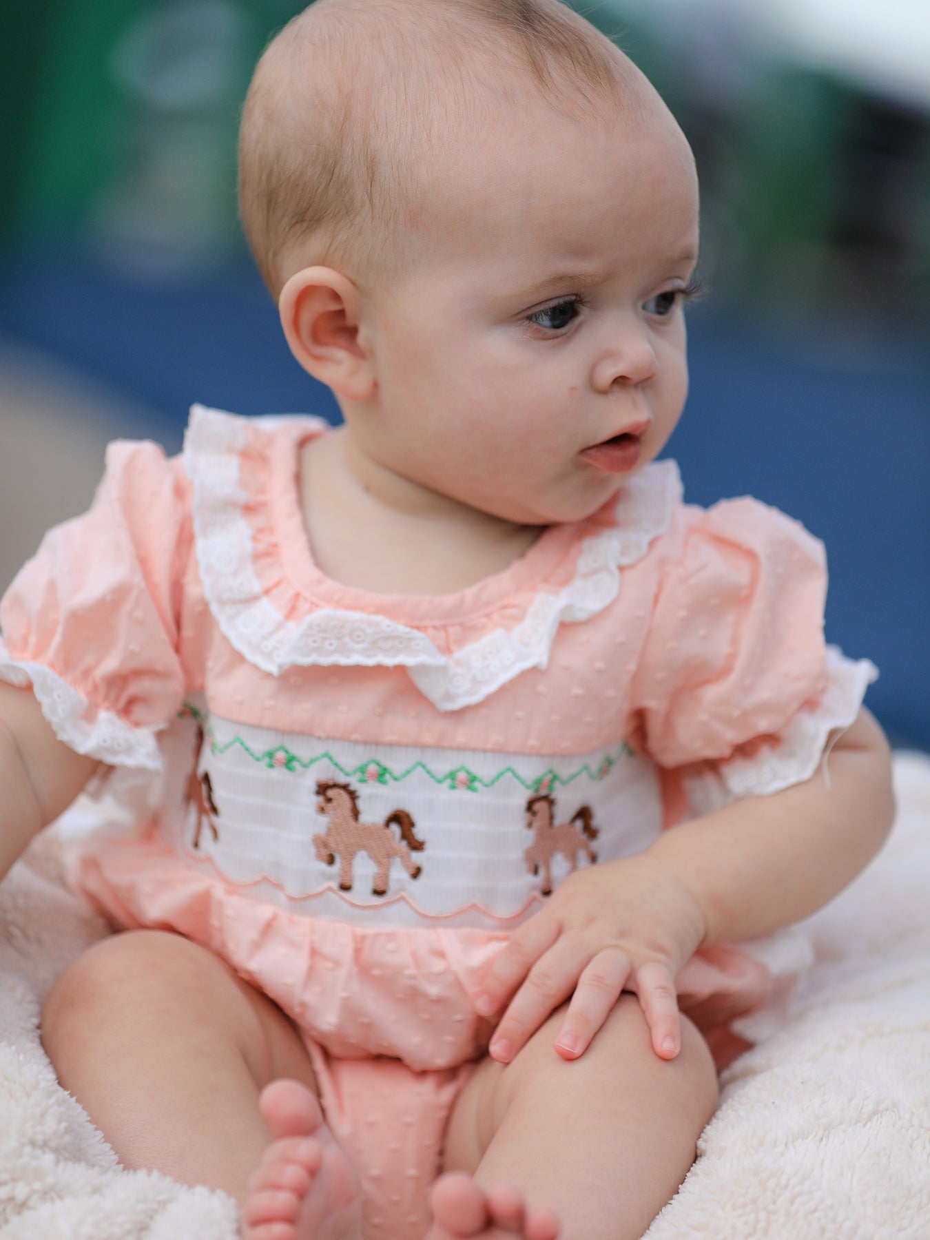Western Horse Embroidery Girls Romper Lace Petals Collar Puff Sleeve - Bexa Boutique