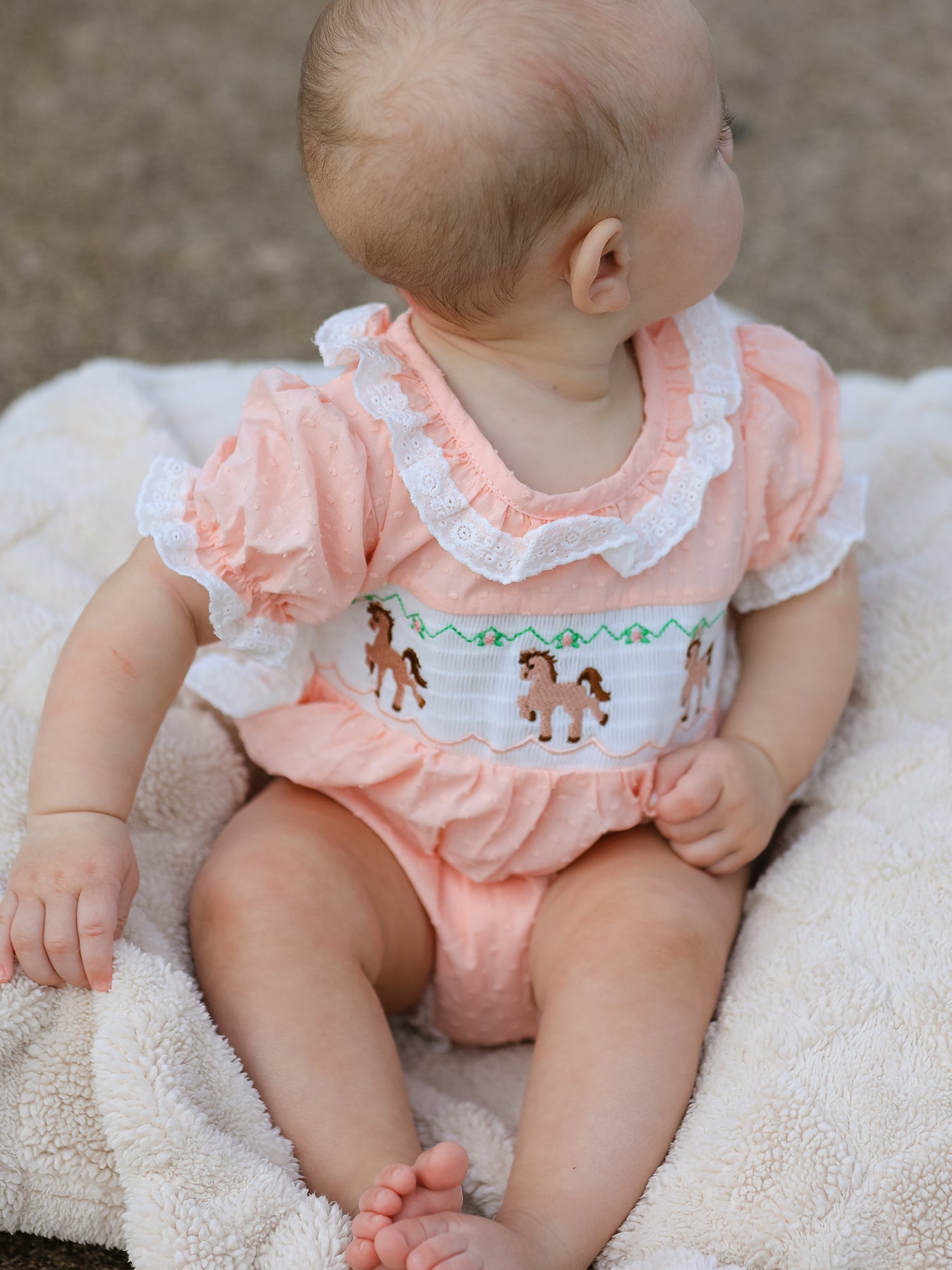 Western Horse Embroidery Girls Romper Lace Petals Collar Puff Sleeve - Bexa Boutique